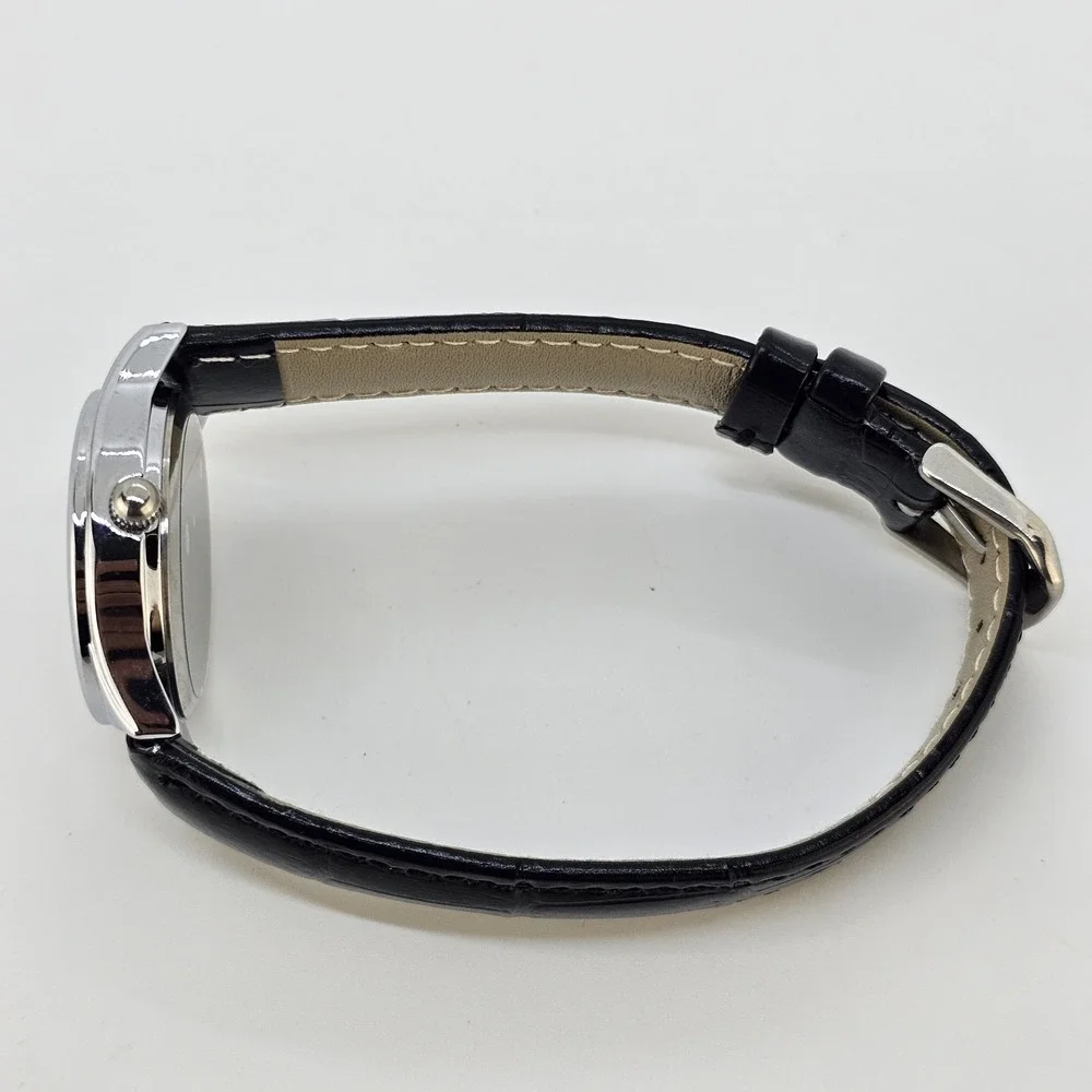 Women's Analog Watch 30MM White Dial Date NEW Black Leather Bands NEW Battery